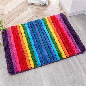 Rainbow Bath Mat Colorful Bathroom Rugs Super Soft and Absorbent Microfiber
